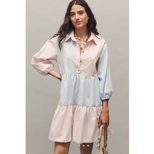Anthropologie Maeve Mini Shirt Dress | Blue & Pink | XS | NWT